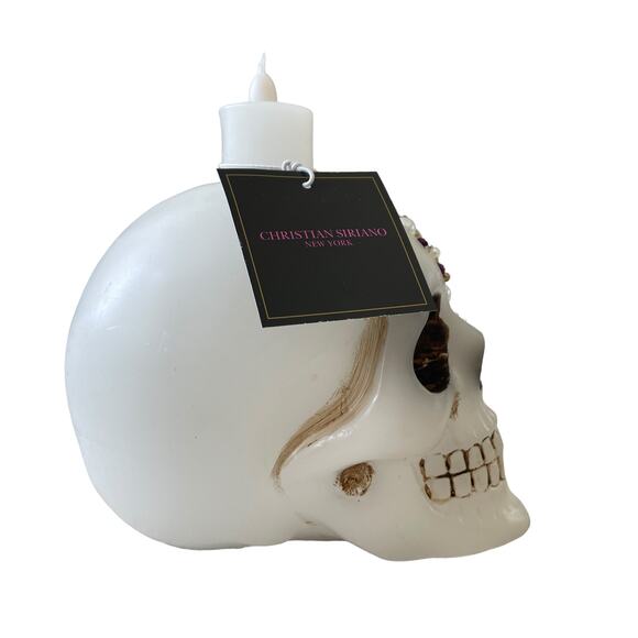 Christian Siriano Jeweled Skull LED Wax Candle Spooky Halloween Glam Decor New - Picture 4 of 14